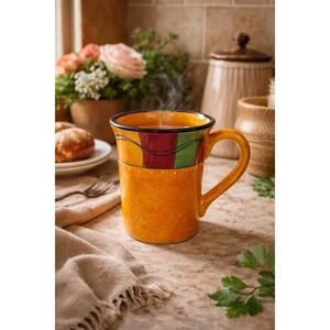 Certified International Joy Hall Orange Geometric Ceramic Coffee Mug 5in Tall